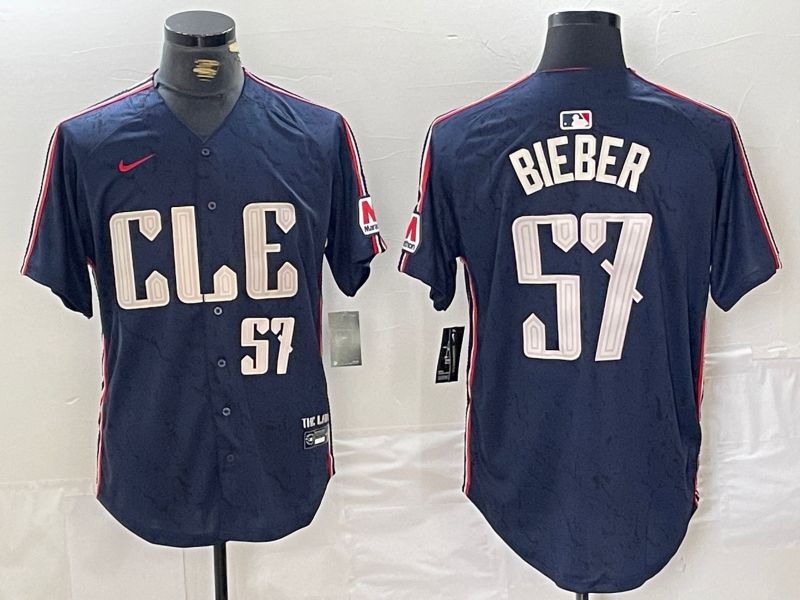 Men Cleveland Indians #57 Bieber Blue City Edition Nike 2024 MLB Jersey style 7